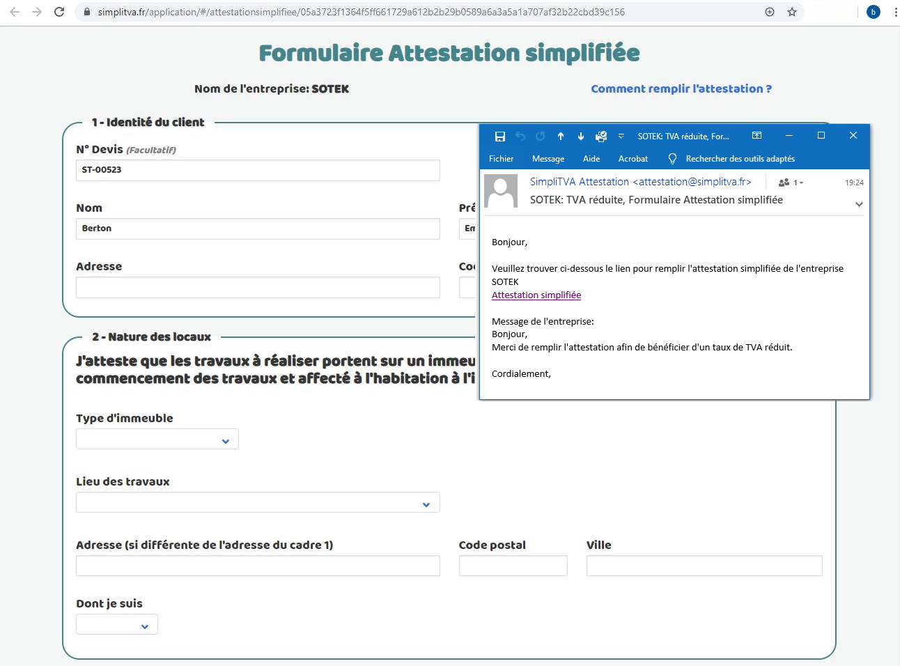 attestation travaux
